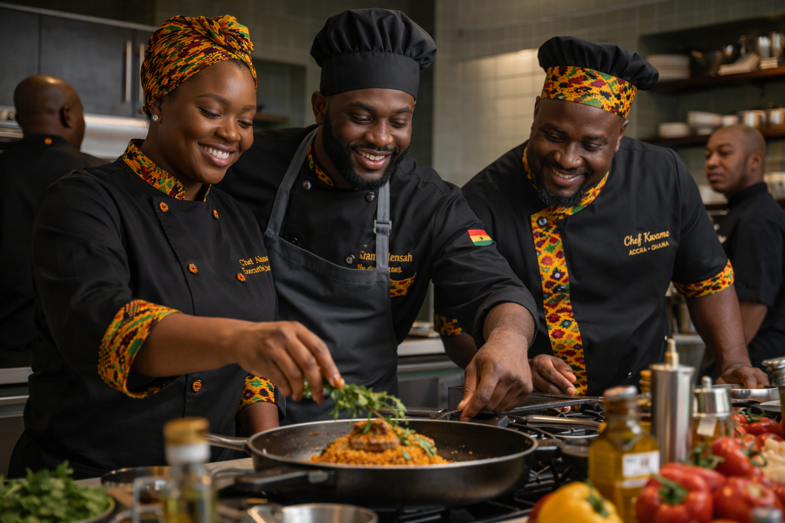 Akwaaba House team together in the kitchen preparing a dish